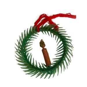 Vintage Kitschy Plastic Candle Wreath Ornament 2.5 Inch Christmas